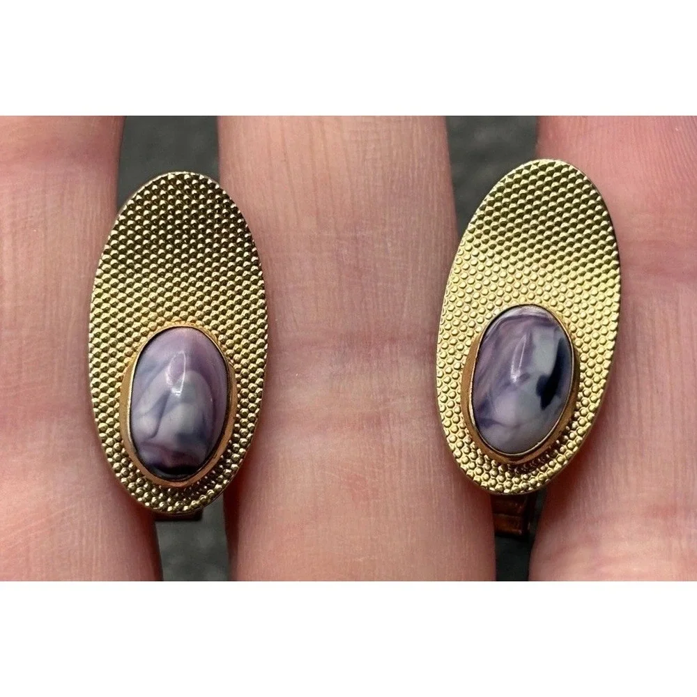 Vintage Oval Textured Purple Swirl Cufflinks Pat Pend Modernist Abstract